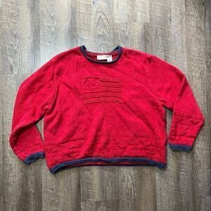 Vintage 90s Red USA American Flag Knit‎ Crewneck Crop Sweater Womens Size XL